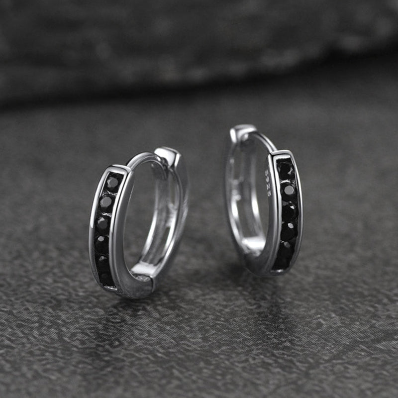 Sterling Silver Black Onyx Huggie Hoop Earrings for