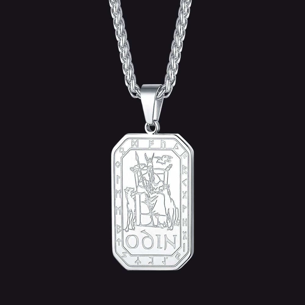 Viking Rune Odin Dog Tag Pendant Necklace for