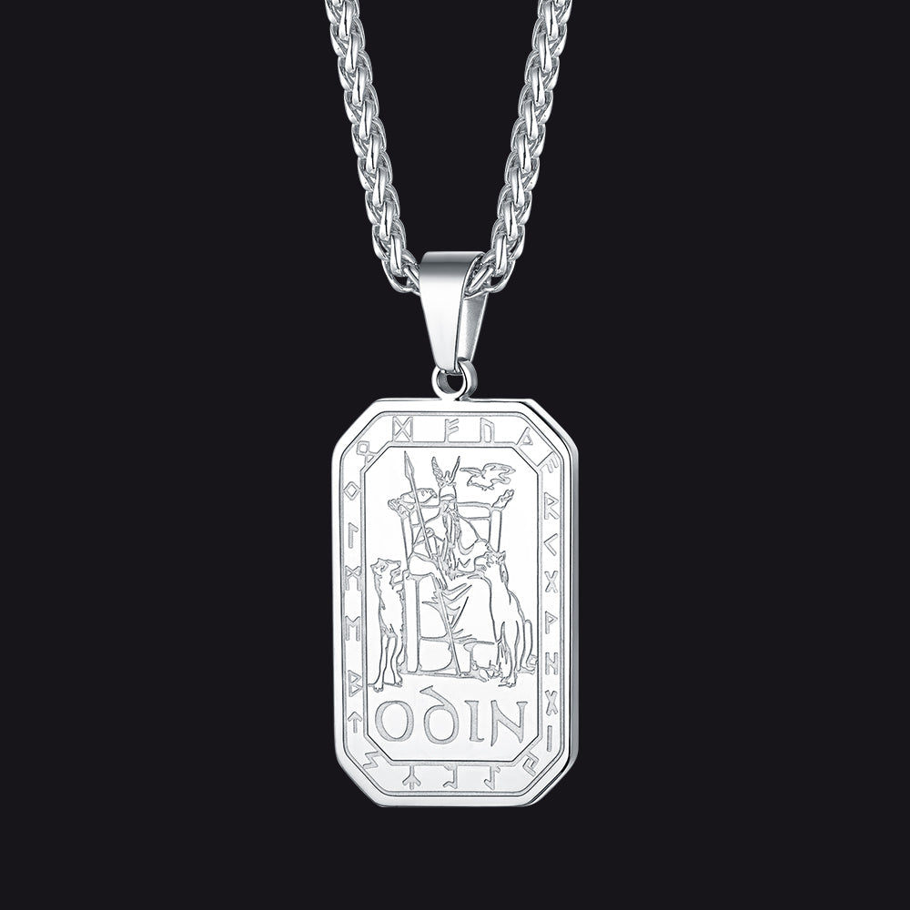 Viking Rune Odin Dog Tag Pendant Necklace for