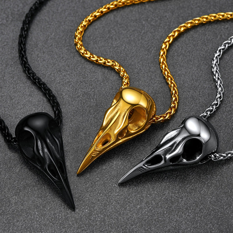 Viking Raven Skull Necklace for