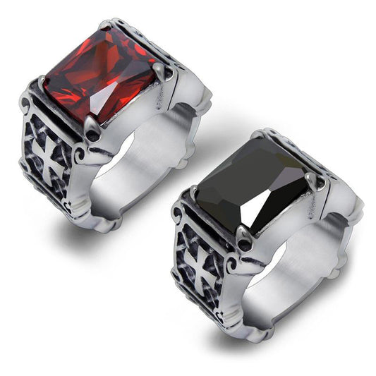 Celtic Cross Ring With Big Stone / Stainless Steel Punk Rock Gothic Jewelry / Wedding Rings