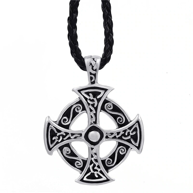 Celtic Solar Cross Pendant Necklace / Zinc Pewter Amulet / and Jewelry