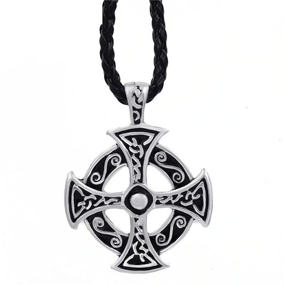 Celtic Solar Cross Pendant Necklace / Zinc Pewter Amulet / and Jewelry