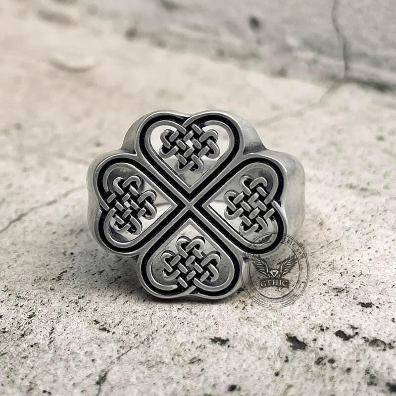 Celtic Four Leaf Clover Sterling Silver Ring