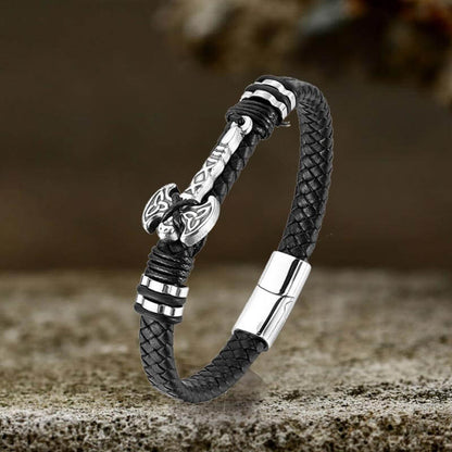 Celtic Knot Axe Stainless Steel Leather Bracelet