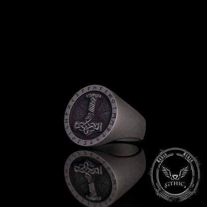 Celtic Knot Thor's Hammer Rune Sterling Silver Ring