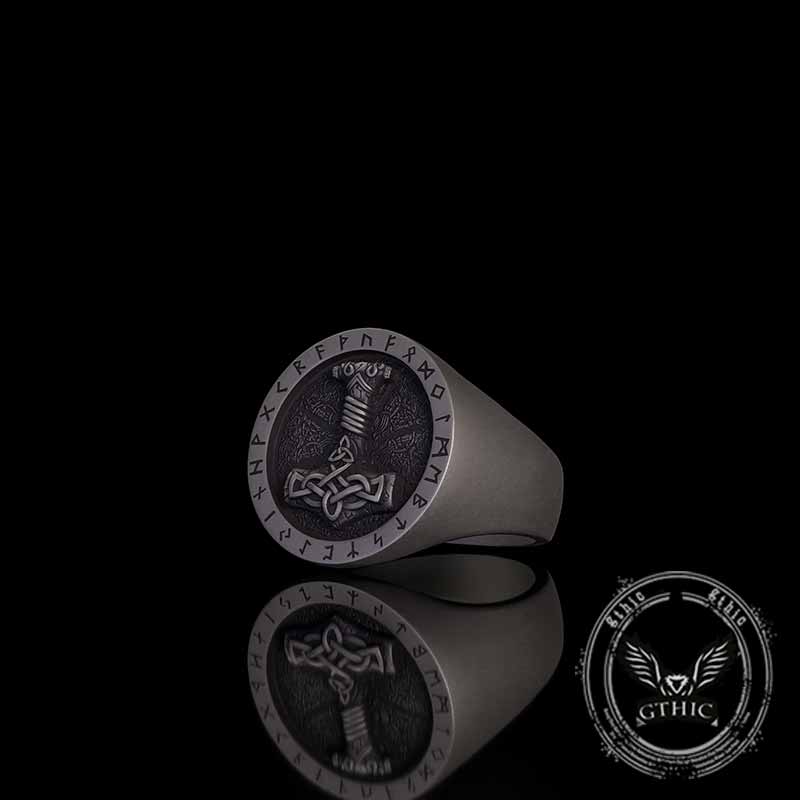 Celtic Knot Thor's Hammer Rune Sterling Silver Ring