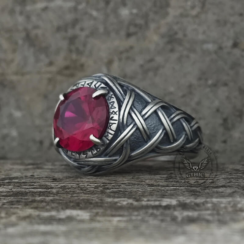 Celtic Knot Viking Rune Zircon Sterling Silver Ring
