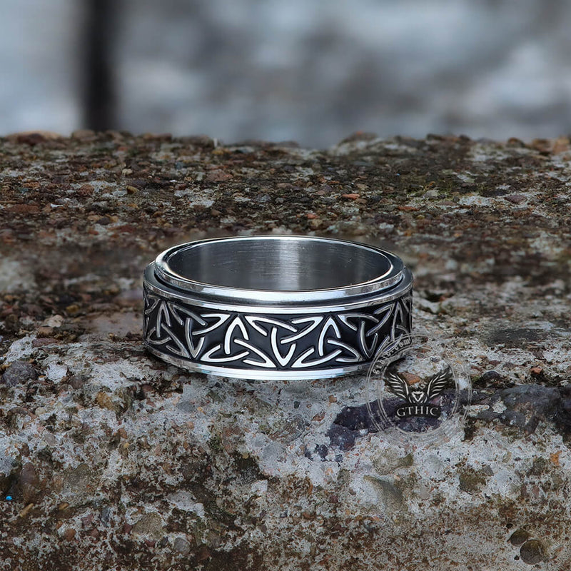 Celtic Triangle Knot Stainless Steel Viking Spinner Ring