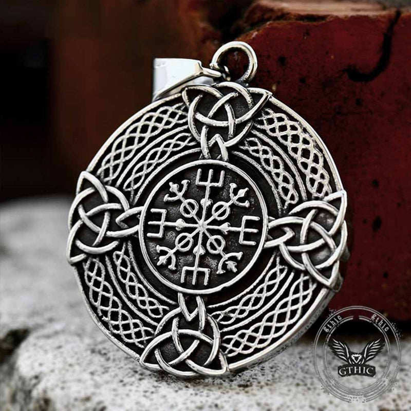 Celtic Triangle Knot Vegvísir Stainless Steel Pendant