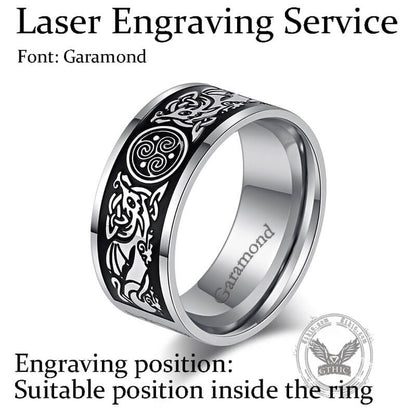 Celtic Wolf Triquetra Stainless Steel Viking Ring