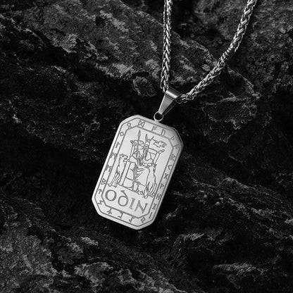 Viking Rune Odin Dog Tag Pendant Necklace for