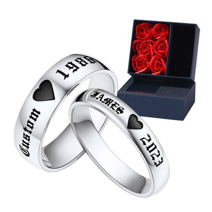 Custom Engraved Matching Promise Rings Set Gift for Couple