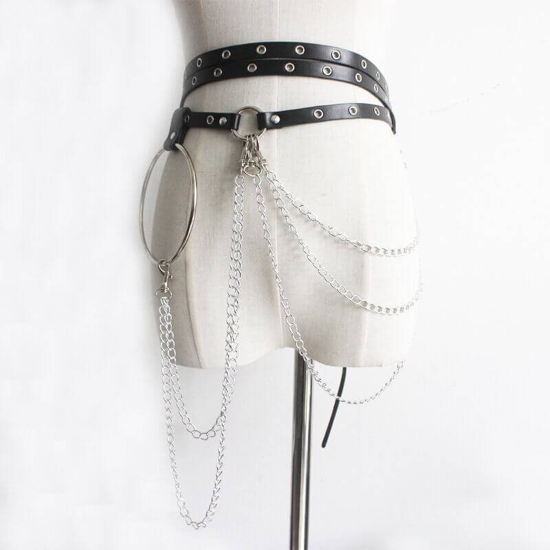 Chain Tassels Pu Leather Punk Waist Belt