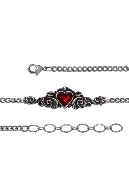 Goth Red Heart Bracelet in Antique Pewter Design