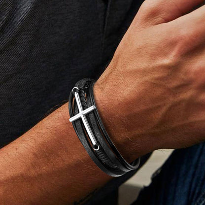 Christian Cross Braided Leather Bracelet Gift for