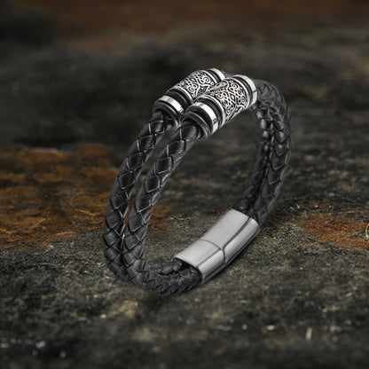 Classic Braided Stainless Steel Leather Bracelet