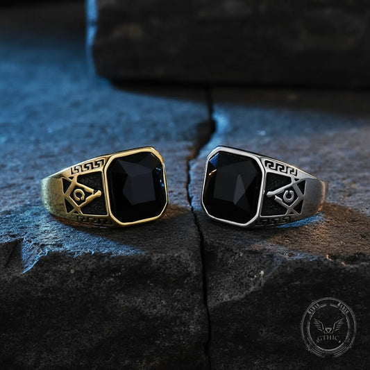Classic Masonic Black Gem Stainless Steel Ring