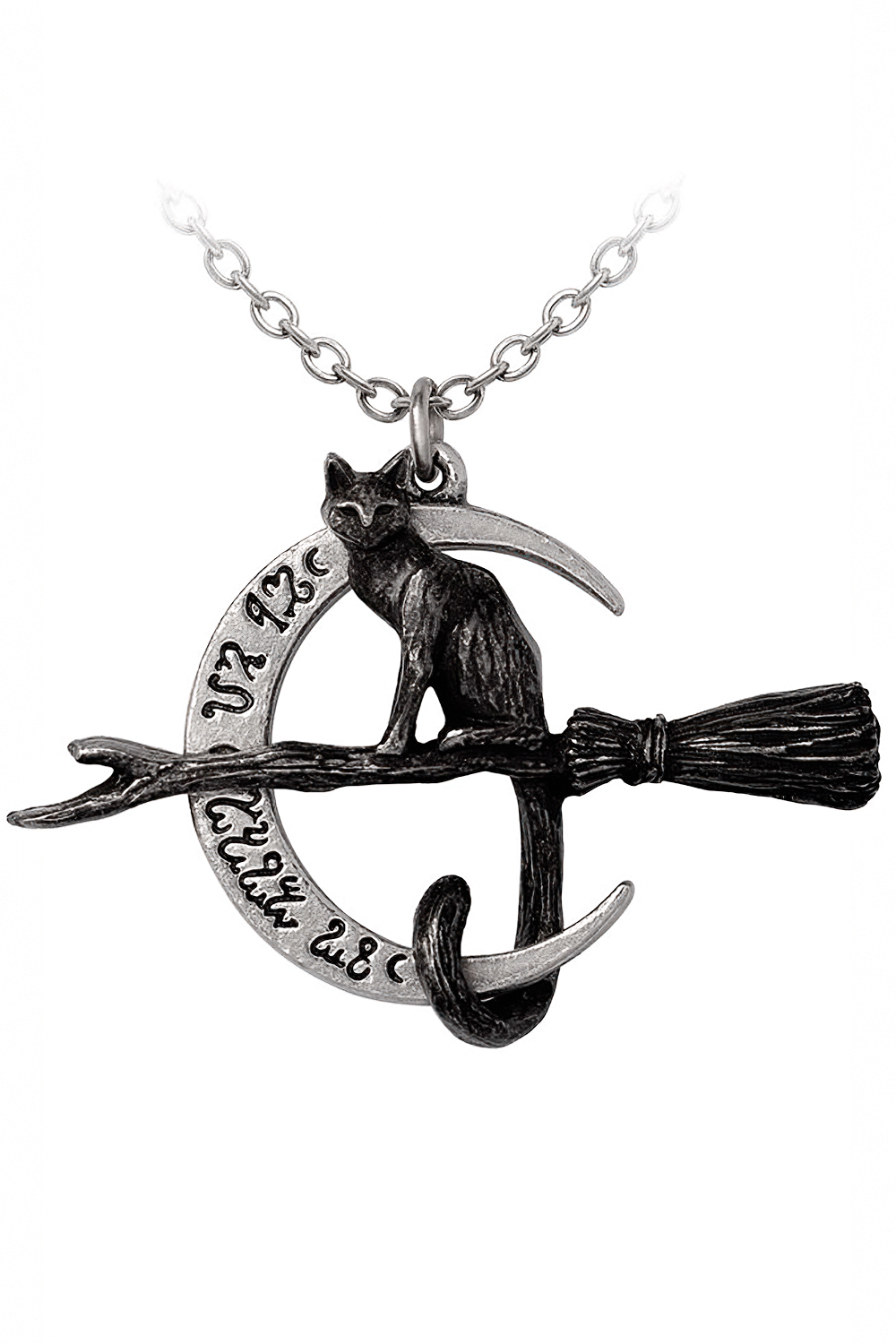 Covenorum Cat Pendant With Crescent Moon and Broomstick