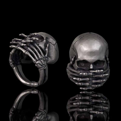 Cover Mouth Skull Sterling Silver Gothic Ring