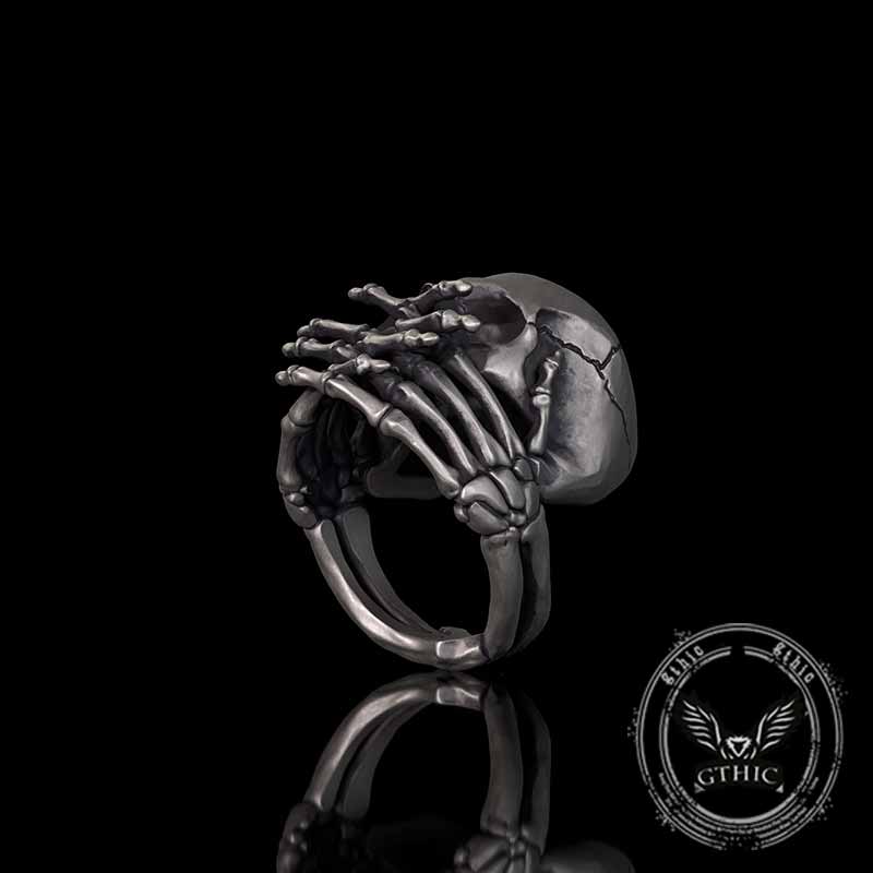 Cover Mouth Skull Sterling Silver Gothic Ring