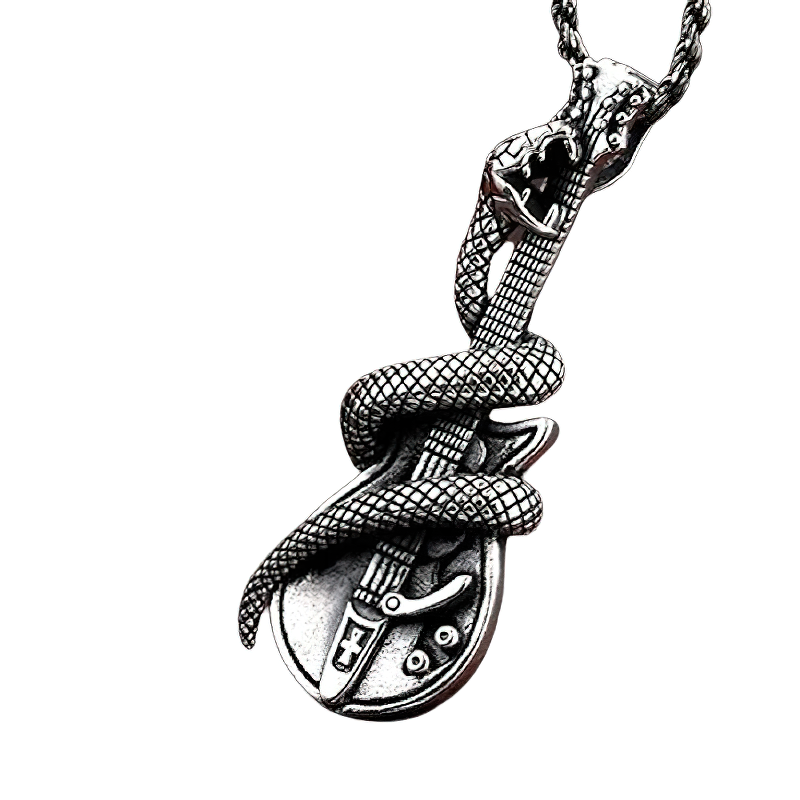 Creative Accessories of Snake on Guitar-shaped / Pure Silver Pendant / Rock Style