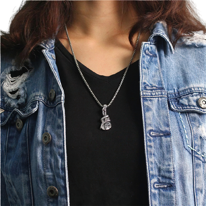 Creative Accessories of Snake on Guitar-shaped / Pure Silver Pendant / Rock Style