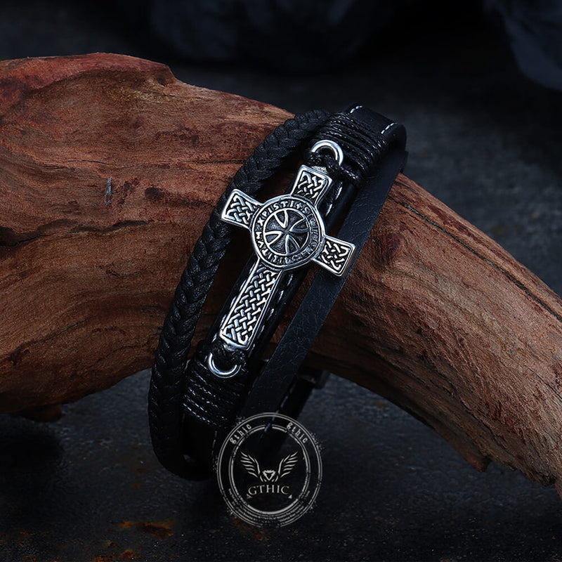 Creative Punk Cross Multi-layer Braided Leather Bracelet