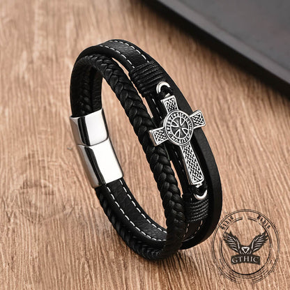 Creative Punk Cross Multi-layer Braided Leather Bracelet
