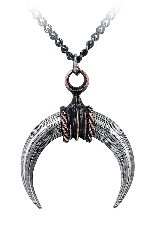 Crescent Bull Horn Pendant With Antiqued Finish