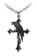 Cross of the Raven Pendant With Antique Silver Chain