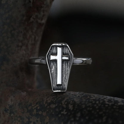 Cross and Coffin Stainless Steel Ring
