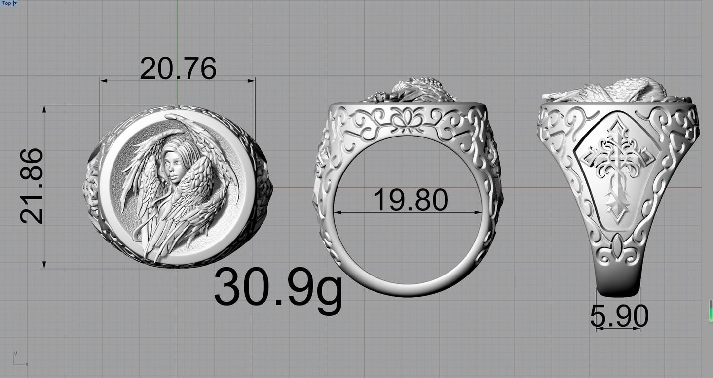 Cross Archangel Guardian Sterling Silver Ring