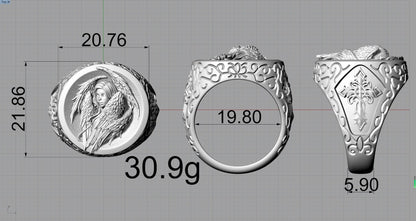 Cross Archangel Guardian Sterling Silver Ring