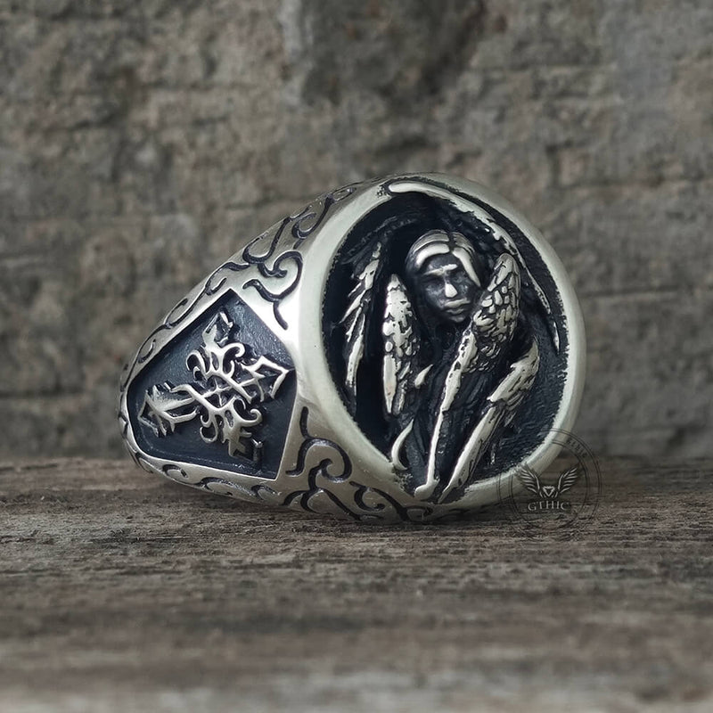Cross Archangel Guardian Sterling Silver Ring
