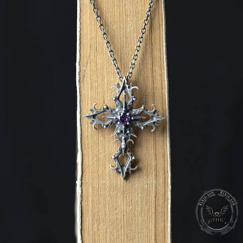 Cross Purple Zircon Sterling Silver Gothic Pendant