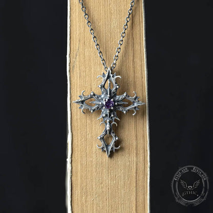 Cross Purple Zircon Sterling Silver Gothic Pendant