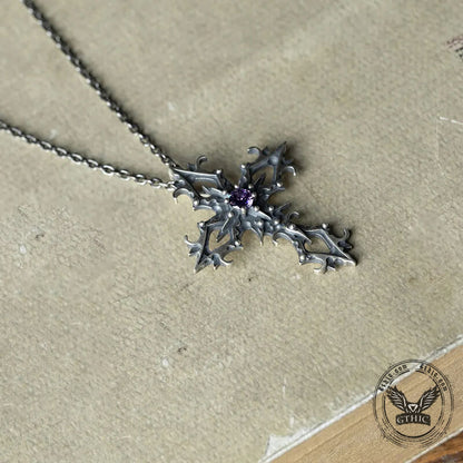 Cross Purple Zircon Sterling Silver Gothic Pendant