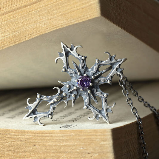 Cross Purple Zircon Sterling Silver Gothic Pendant