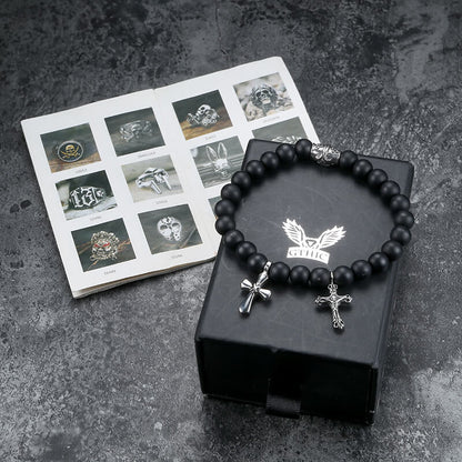 Cross Religious Agate Stone Bead Bracelet