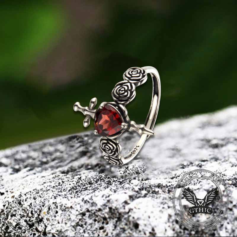 Cross Rose Heart Shape Crystal Sterling Silver Ring