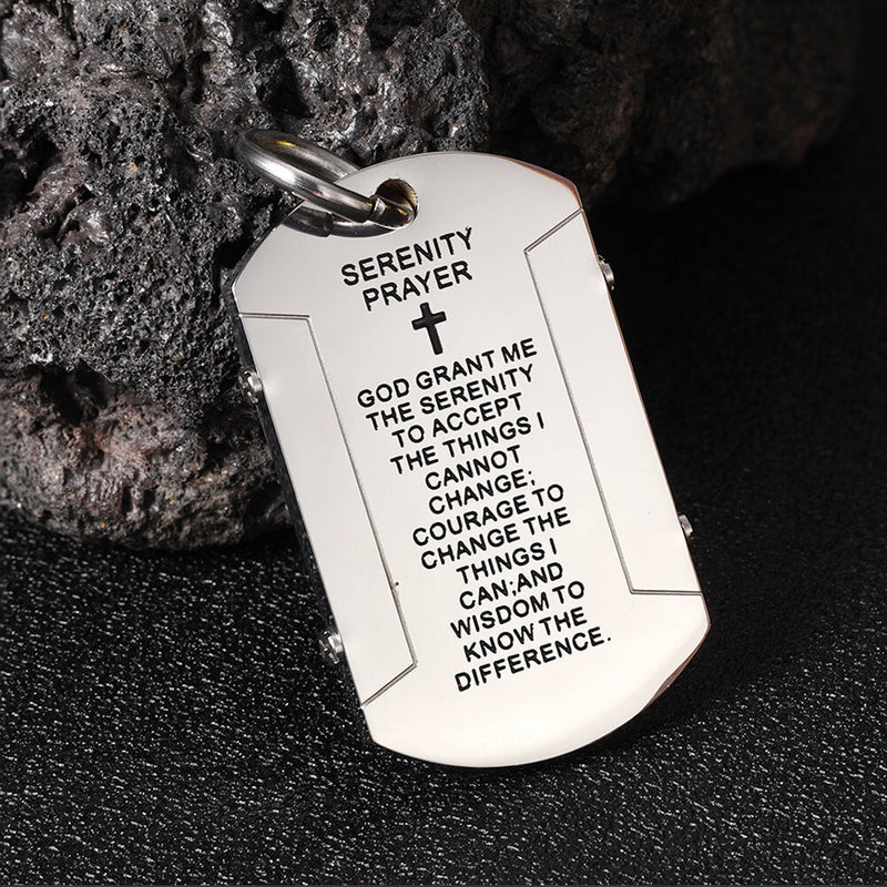 Cross Serenity Prayer Stainless Steel Military Tag Pendant