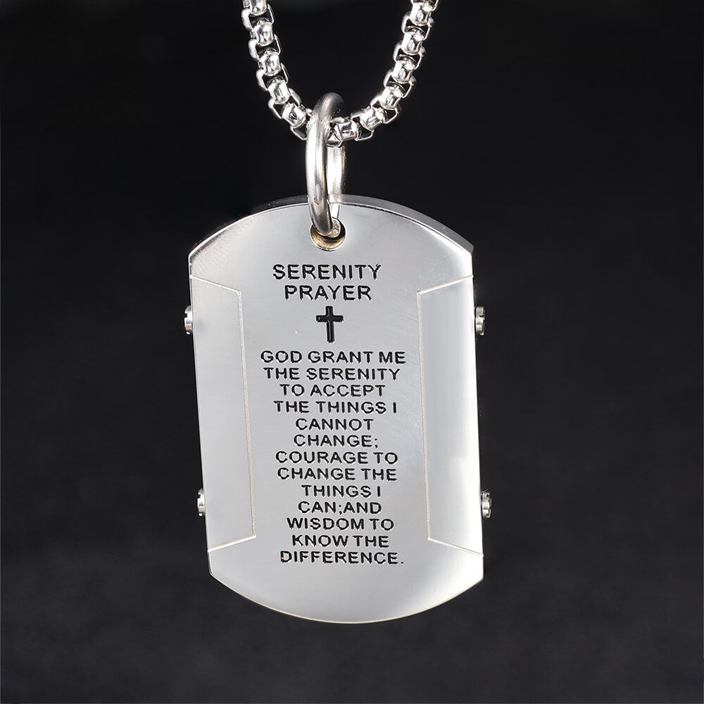 Cross Serenity Prayer Stainless Steel Military Tag Pendant