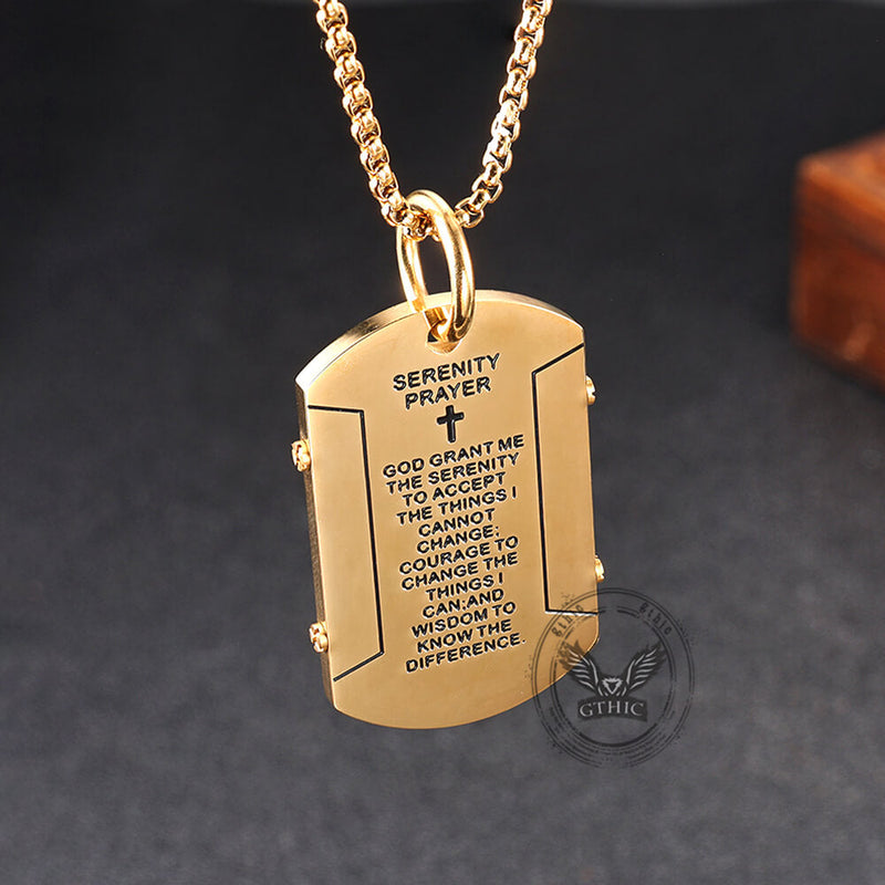 Cross Serenity Prayer Stainless Steel Military Tag Pendant