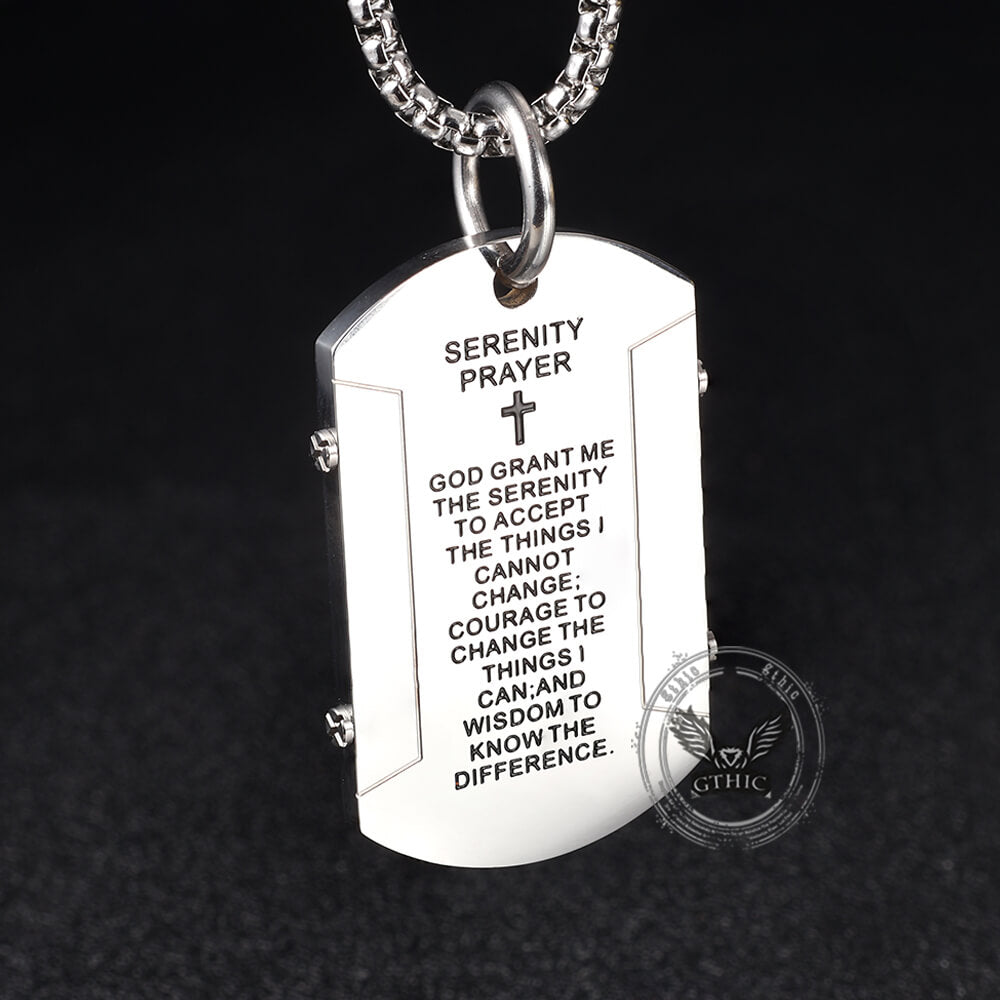 Cross Serenity Prayer Stainless Steel Military Tag Pendant