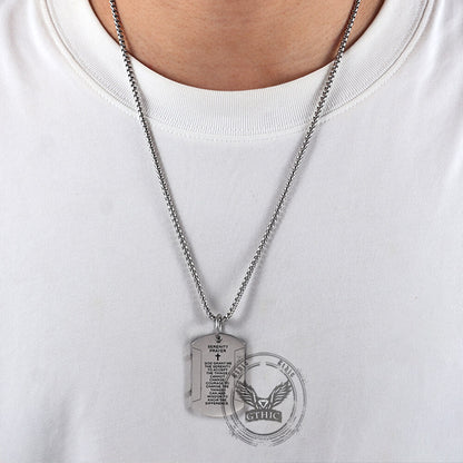 Cross Serenity Prayer Stainless Steel Military Tag Pendant