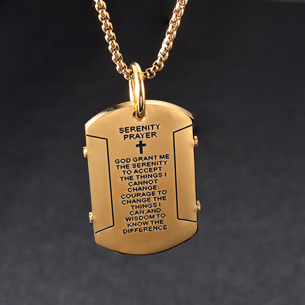 Cross Serenity Prayer Stainless Steel Military Tag Pendant