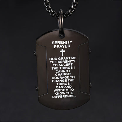 Cross Serenity Prayer Stainless Steel Military Tag Pendant