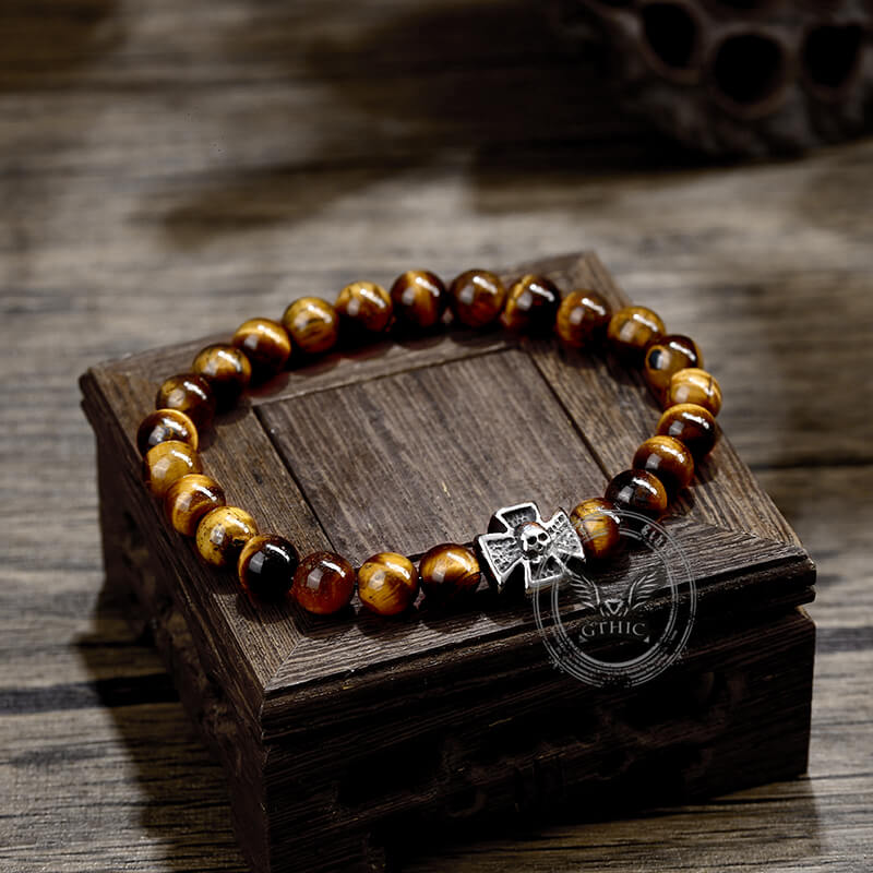Cross Skull Stainless Steel Bead Bracelet