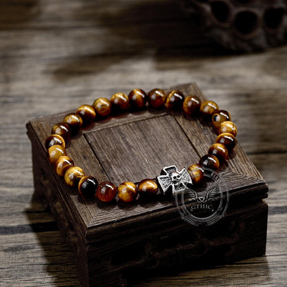 Cross Skull Stainless Steel Bead Bracelet